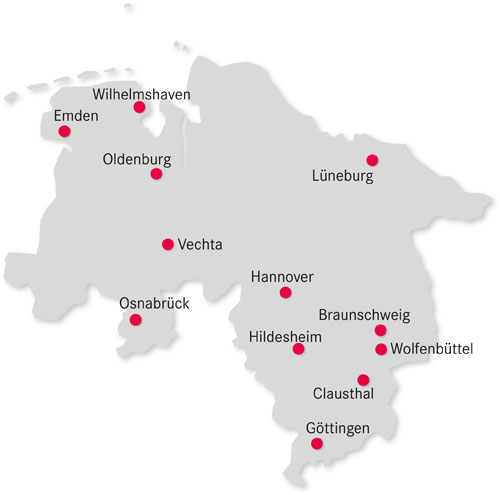 Hochschulübersichtskarte LHK Niedersachsen